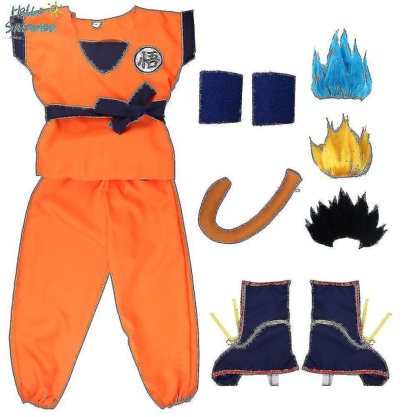 Jul Barn Vuxen kostymer Son Goku Kostym Anime Superhjältar Jumpsuit Svart hår Kostym Dress Up boots 2pcs 120 height110*120cm *Goku