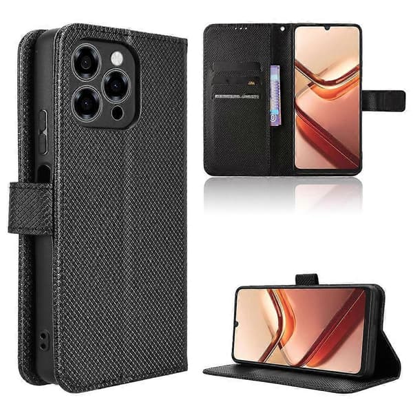 Telefoncover i læder med diamanttekstur Black For Doogee Note 58 / Note 58 Pro
