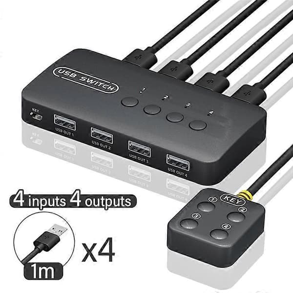 KVM Switch USB Switch Delt Controller Adapter 4 Indgange 4 Udgange til Bærbar Computer Printer Tastatur Black