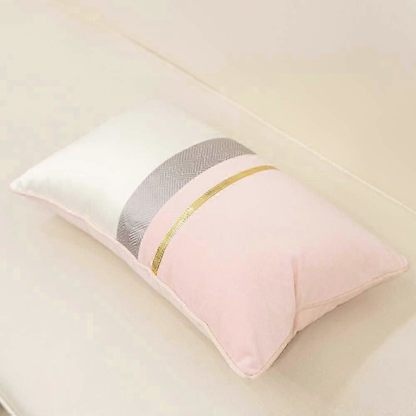 Marinblå Vit Guld Läder Randig Patchwork Sammet Kuddfodral ... Pink