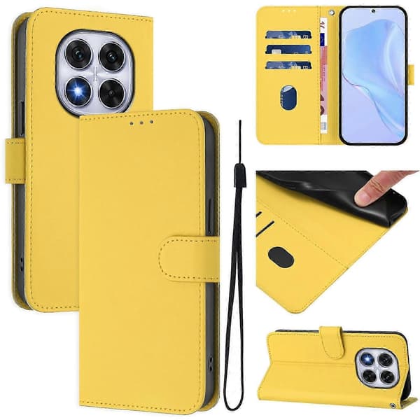 PU-deksel i solid farge for Redmi Note 14 Pro 5G / 14 Pro+ 5G Lemon Yellow
