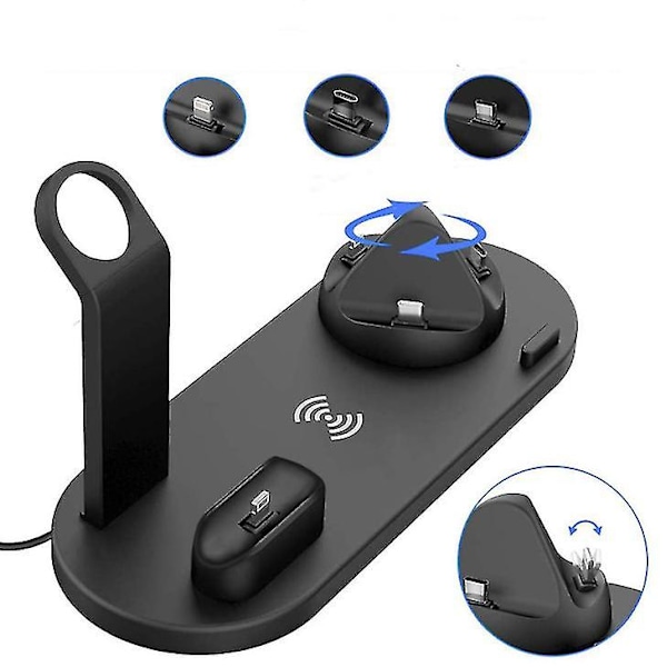 3-in-1 langaton kellolaturi Micro USB -portilla - Type C -jalusta Black
