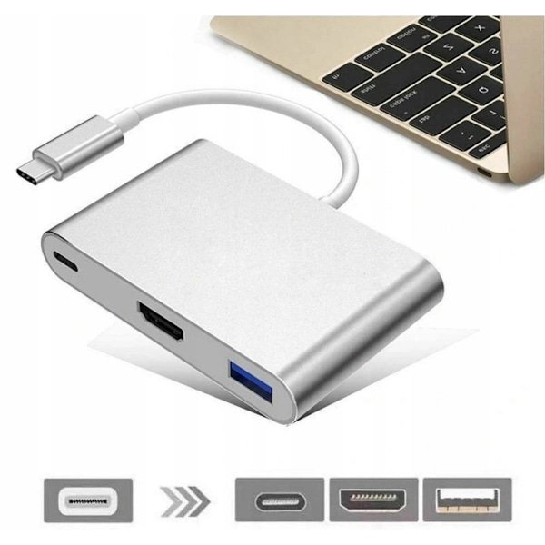 USB C -sovitin HDMI+USB 3.0+PD Hub 4K MacBook 3 in 1, JL1754