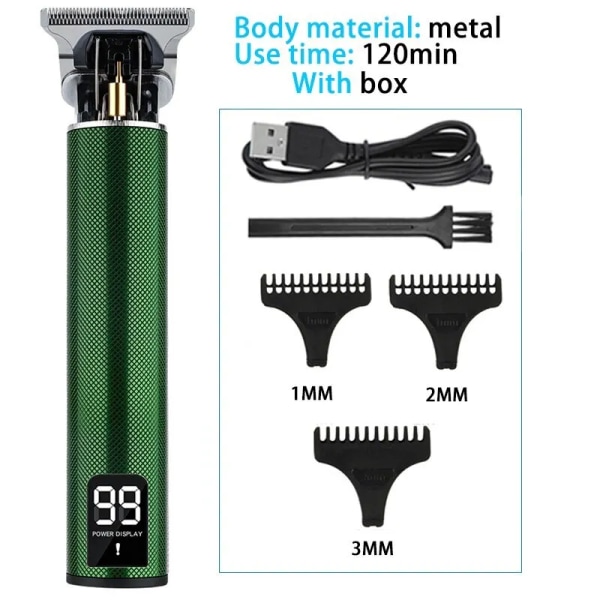 2023 Vintage Body T9 sladdlös elektrisk rakapparat Hårklippningsmaskin för man hårklippare Barber skäggtrimmer USB Metal Green LCD
