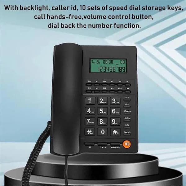 Fasttelefon Bordtelefon med nummerpresentasjon for kontor Black