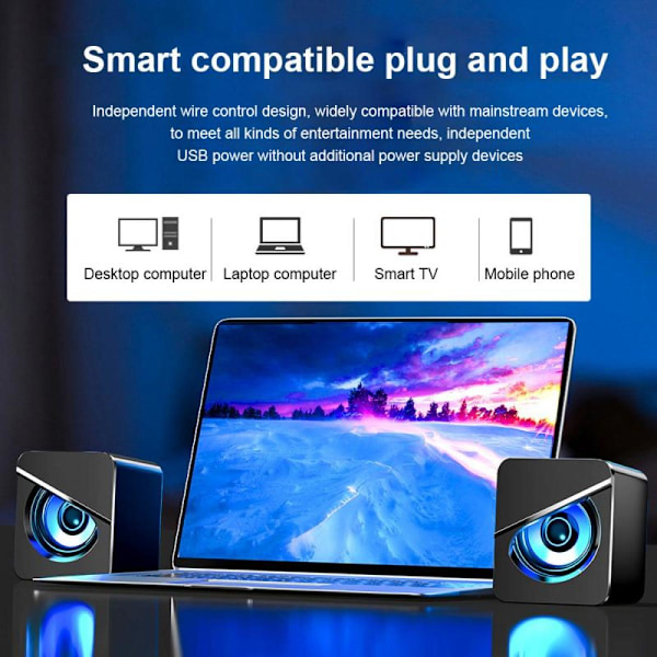 Svart Mini Datorhögtalare Trådbunden USB Högtalare 3D Stereo Ljud Surround Högtalare PC Laptop Notebook PC Ingen Bluetooth Högtalare