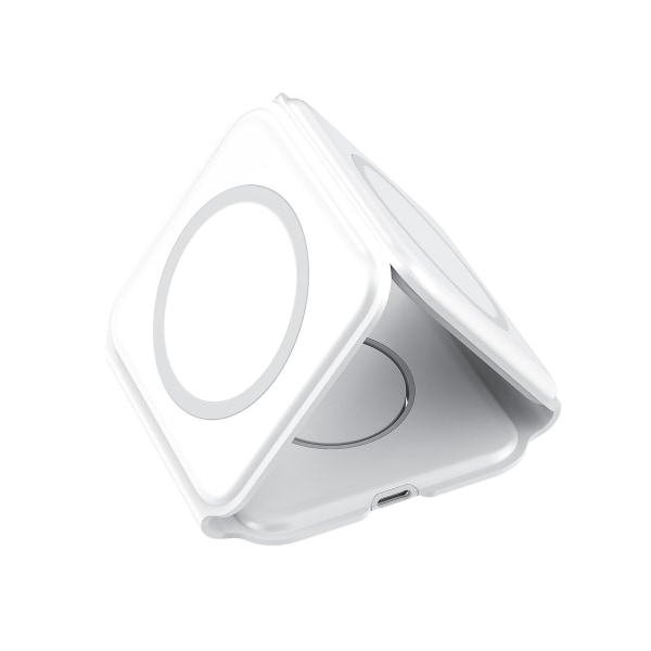 -trådlös laddningsplatta för iPhone Vikbar, kompakt 3 i 1 trådlös magnetisk tre-i-ett trådlös laddare Lämplig för Apple Watch Earphone Mobil White