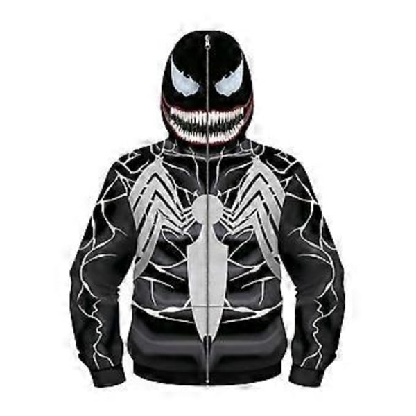 Barn Pojkar Venom Tryckt Jacka Hel Dragkedja Roliga Huvtröjor Mask Försedda Jackor Ytterkläder (6-7 År Svart Vit)