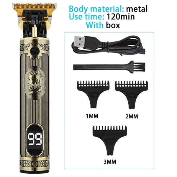 2023 Vintage Body T9 sladdlös elektrisk rakapparat Hårklippningsmaskin för man hårklippare Barber skäggtrimmer USB Metal Man LCD
