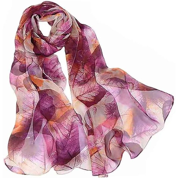 Sjal för kvinnor, lättviktig scarf, elegant blommönster, transparent sjal, sjal, omslag, lila