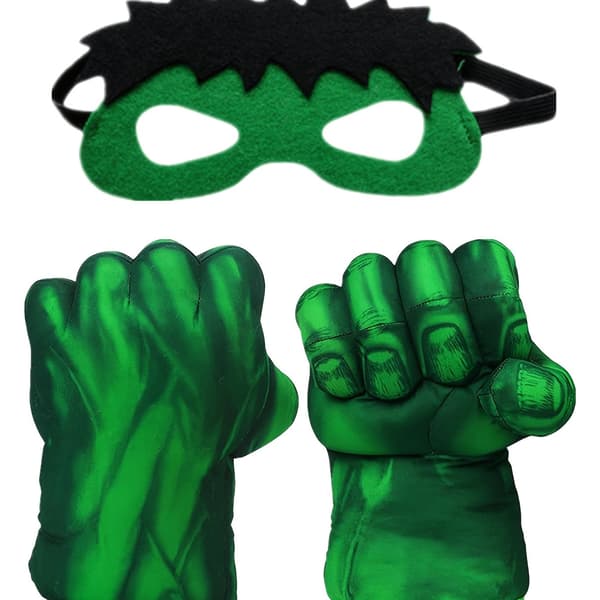 Superhjältehandskar för barn, gröna nävar, svart mask, medium stretchtyg Green One-size