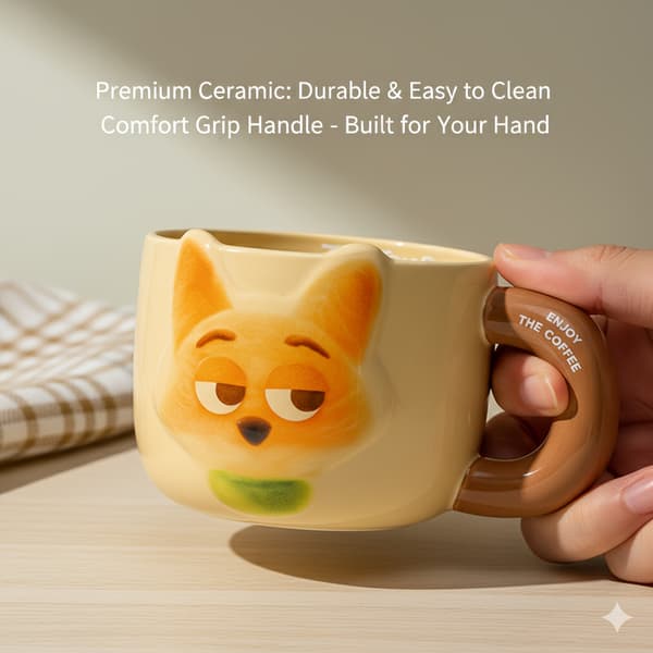 Zootopia Rävansikte Keramisk Mugg 3D Öron Premium Utomhus Picknick Kopp Kaffe Te Fox