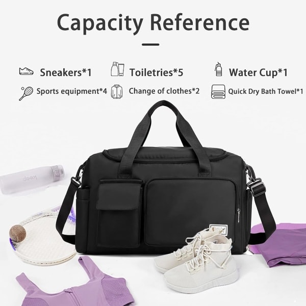 IC Stor Kapacitet Sports Rejse Duffel Bag Gymnastiktaske til Kvinder, Weekendtaske Håndbagage til Fly, med Våd Taske, til Svømning, Gymnastik, Sport, Rejser