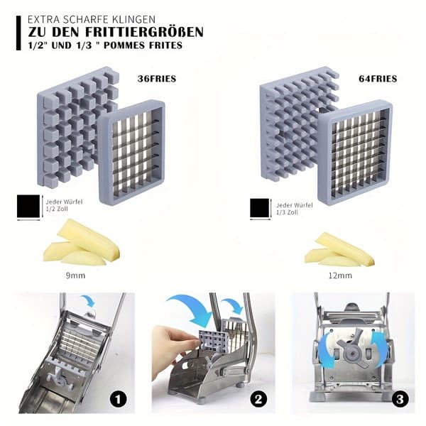 Grønnsakskutter, pommes frites-kutter Sølvfarvet grå