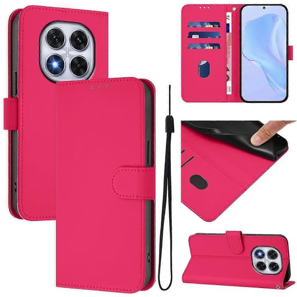 PU-deksel i solid farge for Redmi Note 14 Pro 5G / 14 Pro+ 5G Rose Red