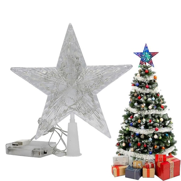 Christmas Tree Topper Star med inbyggda LED-lampor Plug-in för dekoration Silver