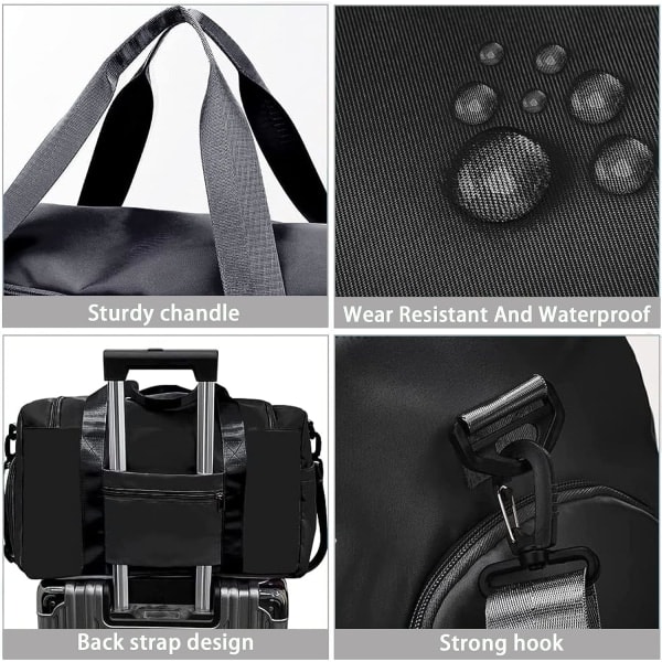 IC Stor Kapacitet Sports Rejse Duffel Bag Gymnastiktaske til Kvinder, Weekendtaske Håndbagage til Fly, med Våd Taske, til Svømning, Gymnastik, Sport, Rejser