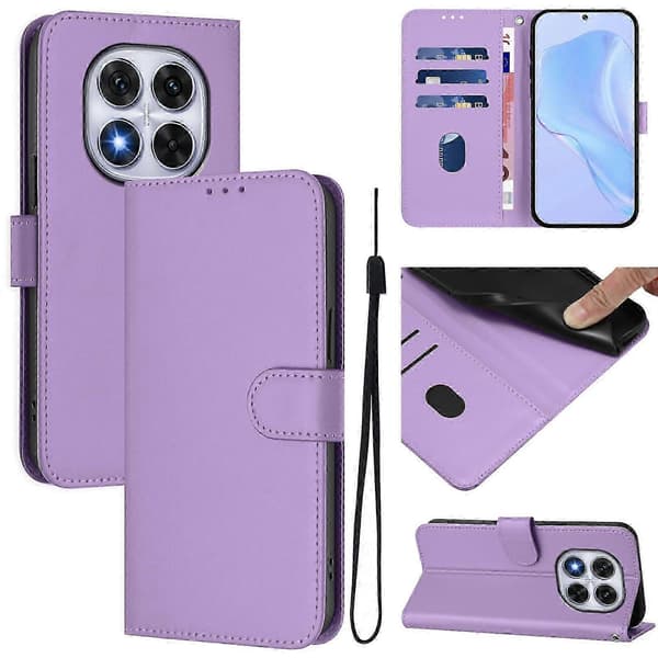PU-deksel i solid farge for Redmi Note 14 Pro 5G / 14 Pro+ 5G Lavender Purple