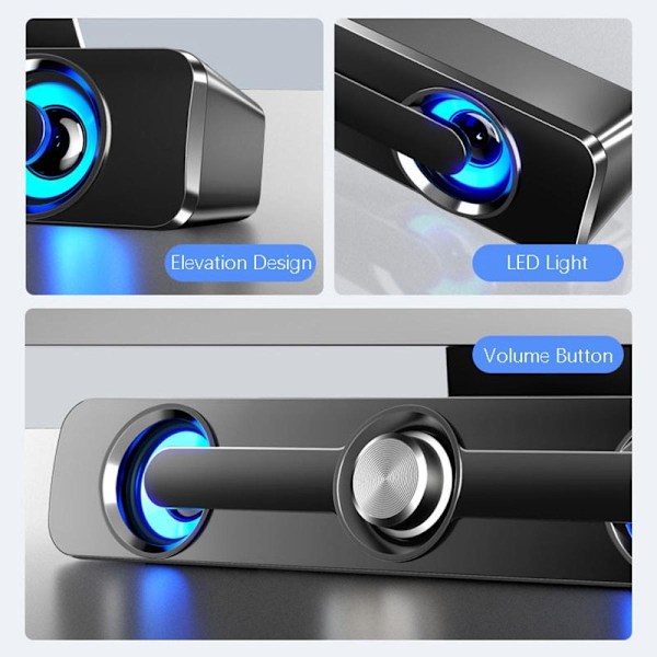 Svart Bluetooth TV Soundbar USB Datorhögtalare Dator Soundbar Laptop Högtalare Dator Subwoofer