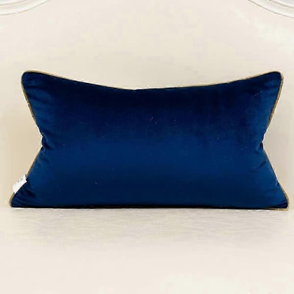 Marinblå Vit Guld Läder Randig Patchwork Sammet Kuddfodral ... Navy Blue