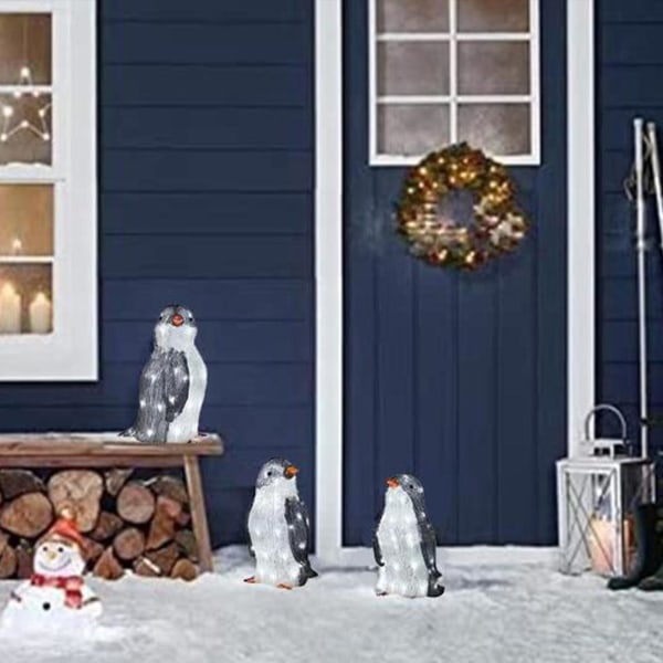 3x Christmas Penguin Acrylic Light Up Outdoor Figurines Garden Ground Lamp-dcor Colored Light