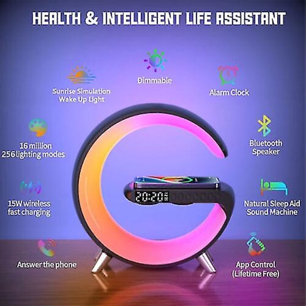 Intelligent Atmosphere Led Bluetooth högtalare Bedside Smart trådlös laddare Black