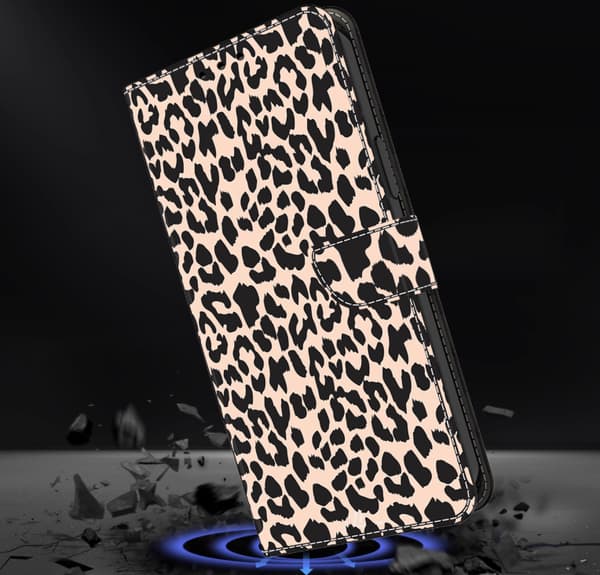 Plånboksfodral för iPhone 16e Mönstertryck PU Läder Flip Ställ Telefonskal Leopardtryck