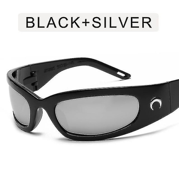 2022 New Moon rektangulära solglasögon för kvinnor Man Vintage Utomhuscykling Sport Hip Hop Punk Solglasögon Uv400 Trend Kvinna Black-Silver