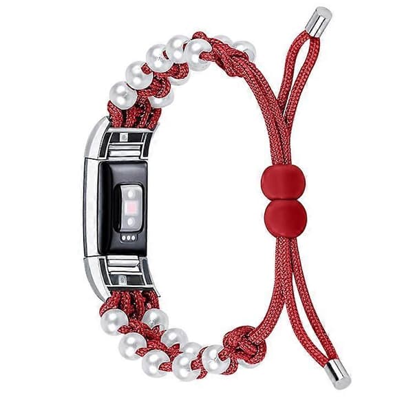 Kompatibelt med Fitbit Charge 2/Charge 2 HR Pärla+Nylon Väv Justerbart Armbandsbyte Red
