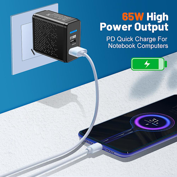 65W USB-C-lader Hurtiglader PD Hurtiglading 3.0 Veggtelefonadapter