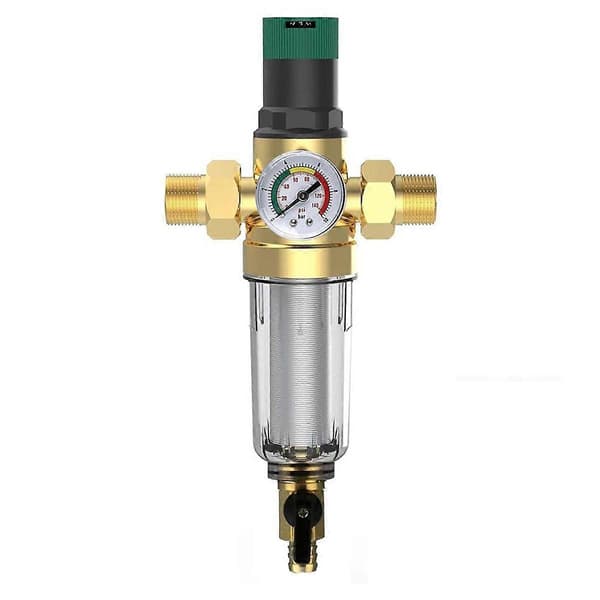 Backspolningsfilter med tryckregulator och tryckmätare As shown