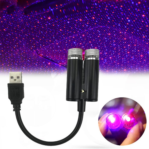 USB Ambient Led-ljus Bil Interiör Tak Atmosfär Stjärna Nattljus Dubbellampa Projektorlampor Dekor