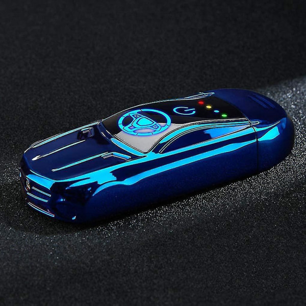 Dubbelbågs elektrisktändare USB uppladdningsbar tändare med fingeravtryckssensor Sportbilsform Blue