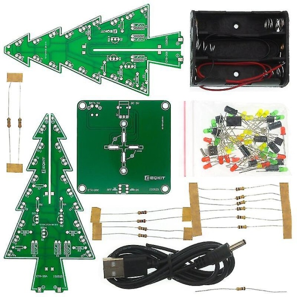 Gör-det-själv 3d LED blinkande julgran Circuit Kits Glitter elektroniska inlärningsset 3-Color