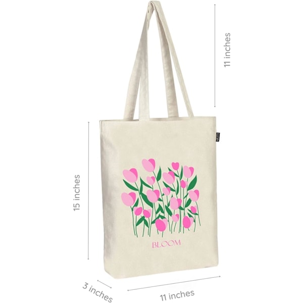EcoRight 100% Orgaaninen Canvas-Kassin, Vetoketjullinen, Ympäristöystävällinen Pieni Kassin Naisille Matkustukseen, Rannalle & Ostoksille Bloom