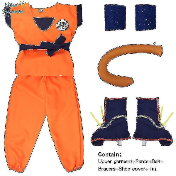 Jul Barn Vuxen Dräkter Son Goku Kostym Anime Superhjältar Jumpsuit Svart Hår Kostym Utklädnad 8pcs*Wu 110 height100*110cm *Goku