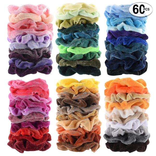 60 st Premium Velvet Hair Scrunchies Hårband för kvinnor eller flickor Håraccessoarer med presentpåse, bra present