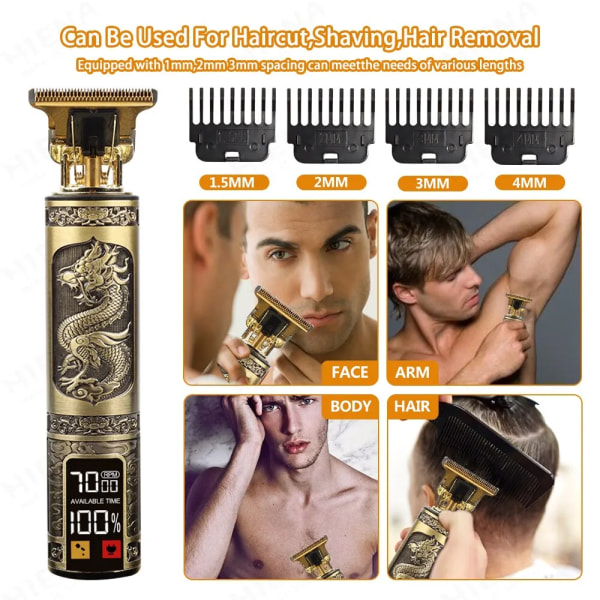 2023 Vintage Body T9 sladdlös elektrisk rakapparat Hårklippningsmaskin för man hårklippare Barber skäggtrimmer USB Plastic buddha1