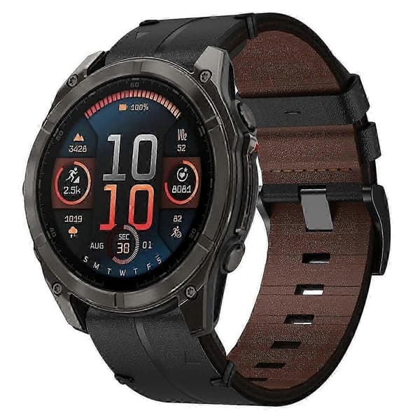 Læder Urrem Til Garmin Fenix 8 Amoled 47mm Black