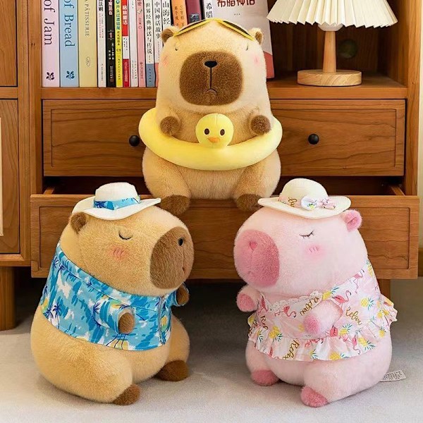 Gul Anka Badring Capybara Plyschleksak Strandkläder Fylld Docka Rosa Pink 40CM