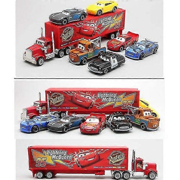 7 st bilar 2 Blixten McQueen Racerbil & Mack Truck Set presenter-WELLNGS