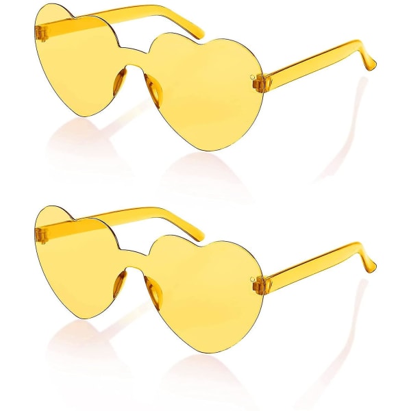 2-pack båglösa hjärtformade solglasögon kvinnor One Piece Transparenta trendiga kärleksglasögon Yellow- Yellow