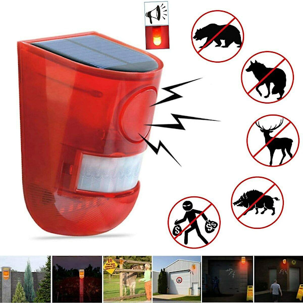 Solar Alarm LED-lys Solar Strobelys Trådløs Bevægelsessensor Detektor Udendørs