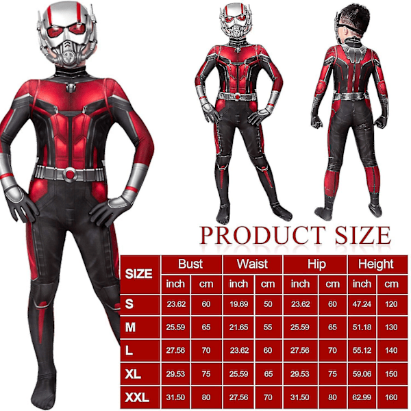 Ant-Man -asu lasten cosplay-asu poikien puku karnevaaliasu haalarilla ja maskilla