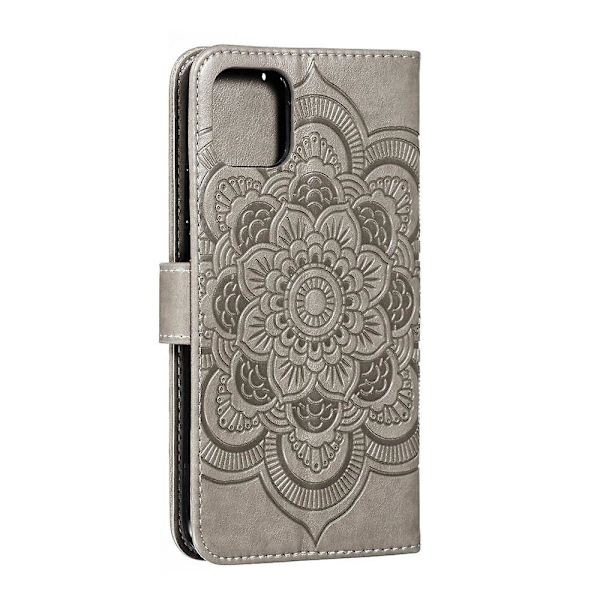 Grått Sol Mandala Blommönster PU-fodral för Din Apple Iphone Xs Max 6,5 Tum (2019)
