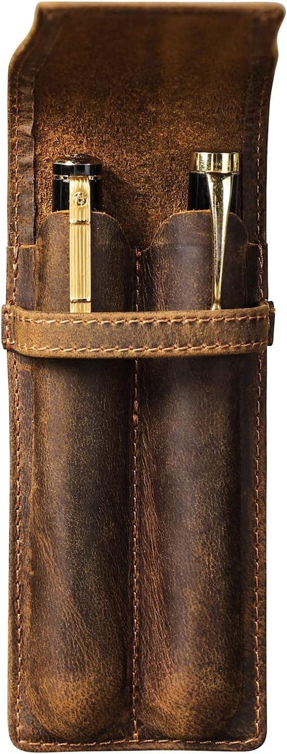 {YM}Handmade Genuine Leather Case, Vintage Pen Holder, Protective