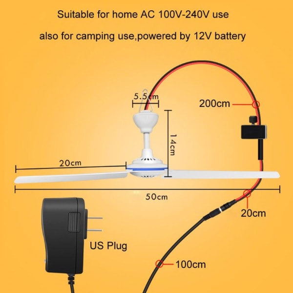 2IN1AC 110V 220V 220V DC 12V Hastighetsjustering Tyst hem sovsal Hängfläkt Takfläkt Campingtält Hängfläkt