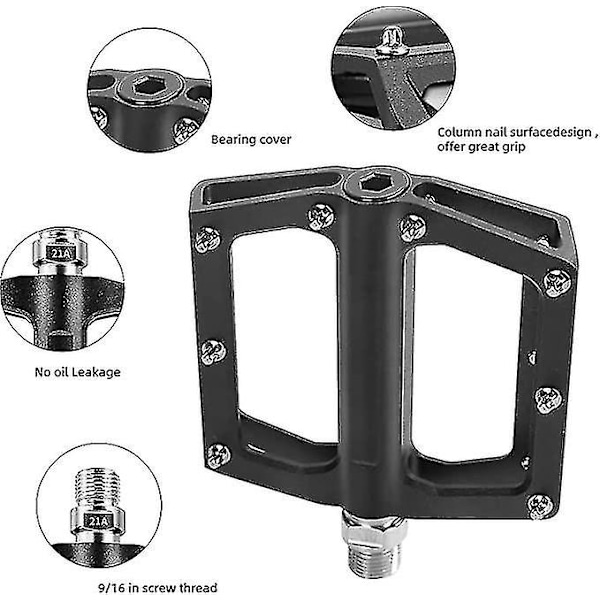 Mountainbikepedaler Mtb-pedaler, aluminiumlegering Halkfri 9/16 tums cykel bred plattform platta pedaler, cykling tätade lagerpedaler med klossar för ro