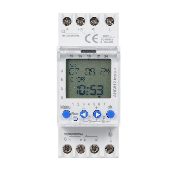 2-kanals timer programmerbar tidbrytare AHC812 230V 16A veckoprogram digital tidbrytare DIN-skenfäste
