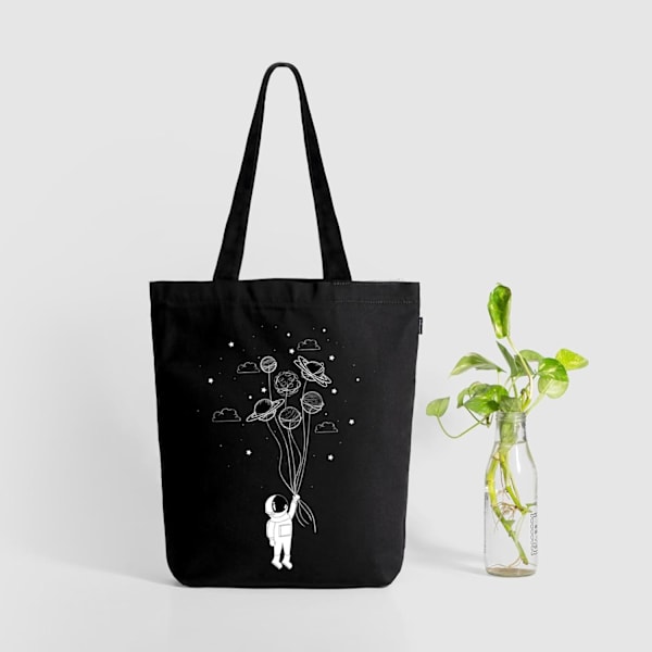 EcoRight 100% Økologisk Canvas Tote Bag med Lynlås, Miljøvenlige Små Tote Bags til Kvinder til Rejser, Strand & Shopping Fly Me to Space